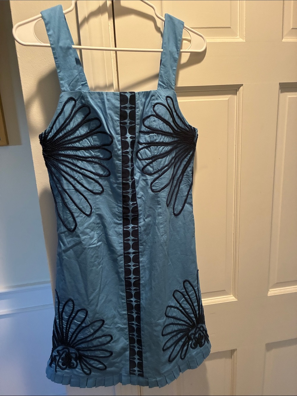 Blue Embroidered Strap Mini Dress
